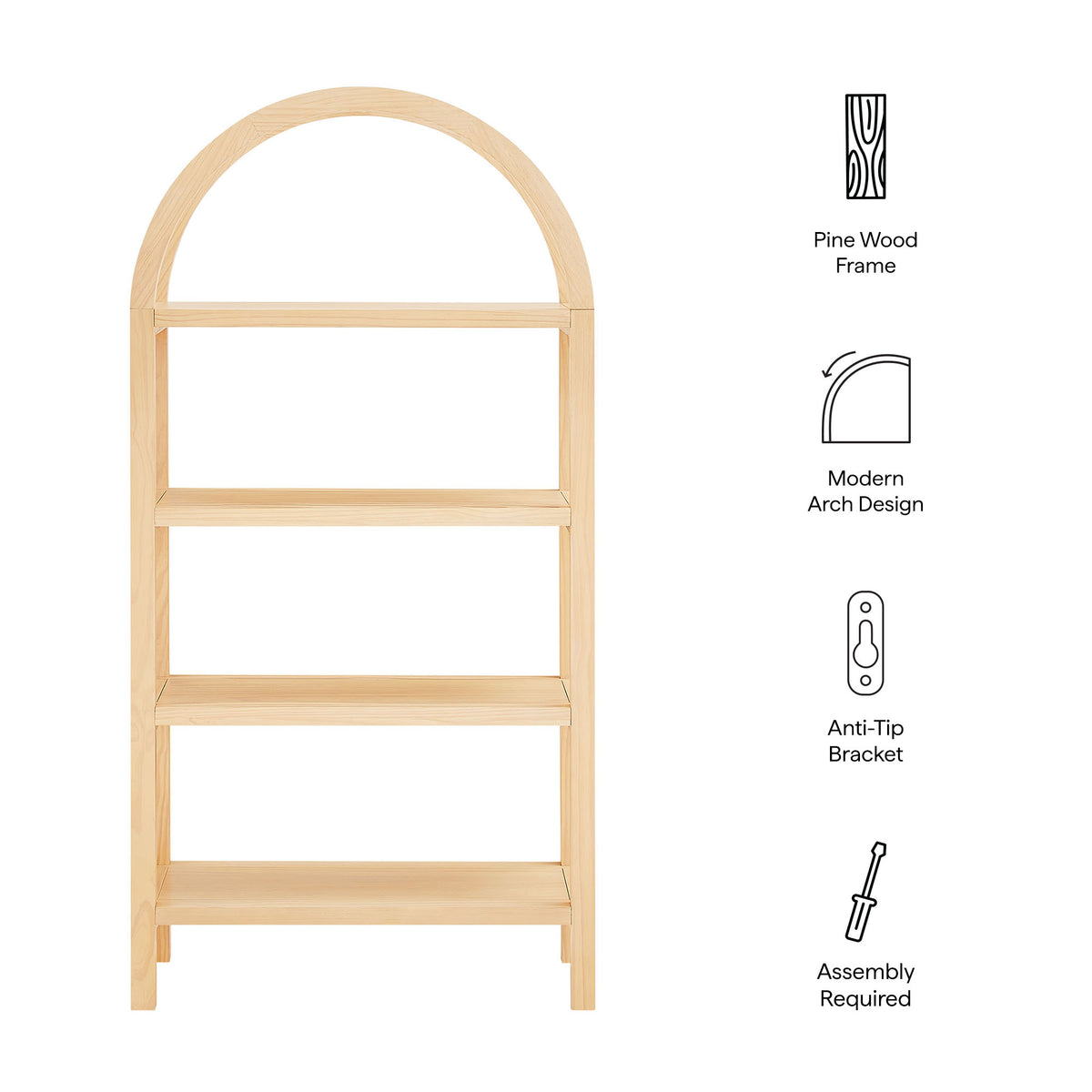 Vexley 60 Inch Arched Bookshelf - Natural
