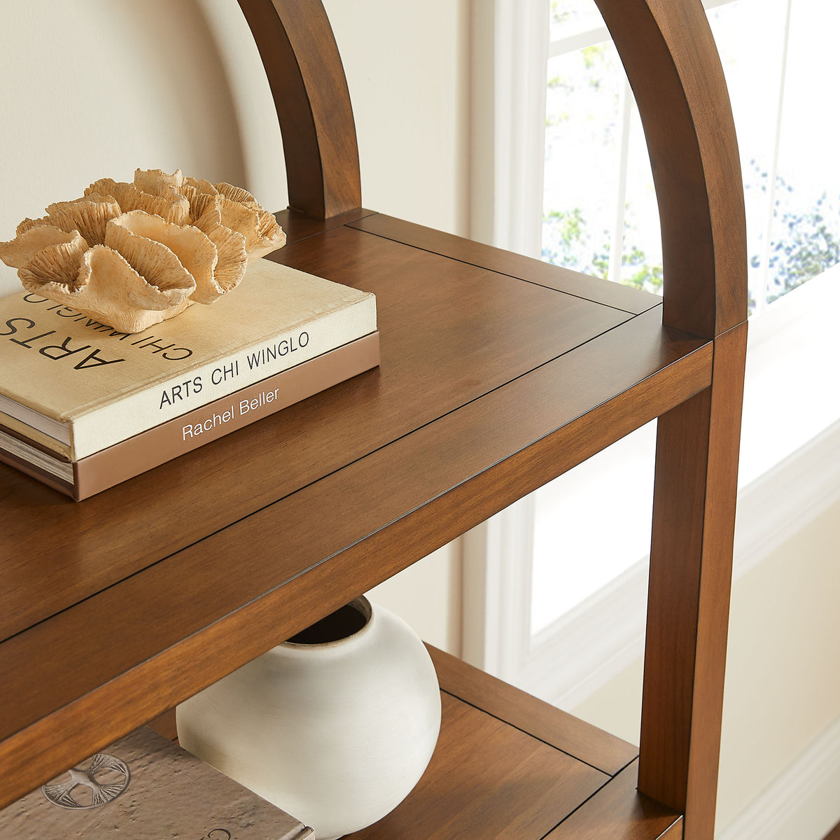 Vexley 60 Inch Arched Bookshelf - Walnut
