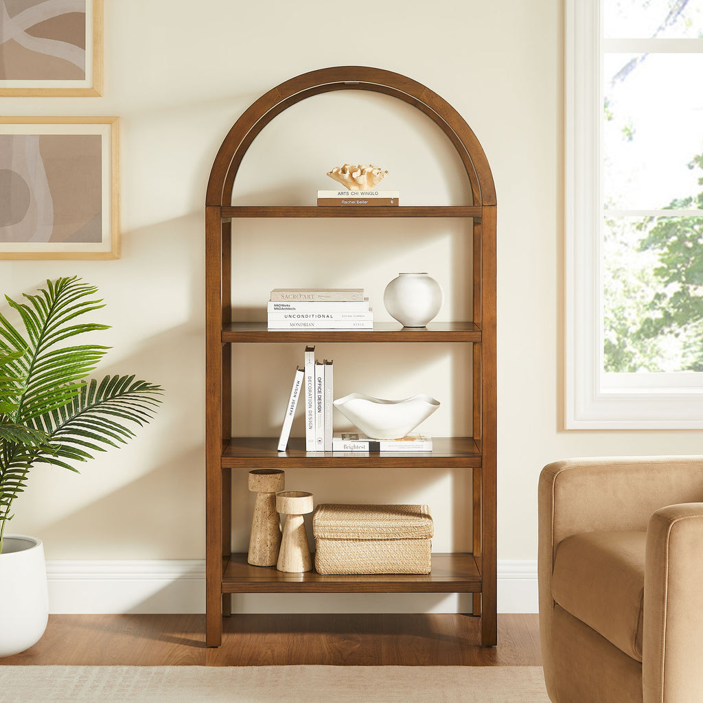 Vexley 60 Inch Arched Bookshelf - Walnut