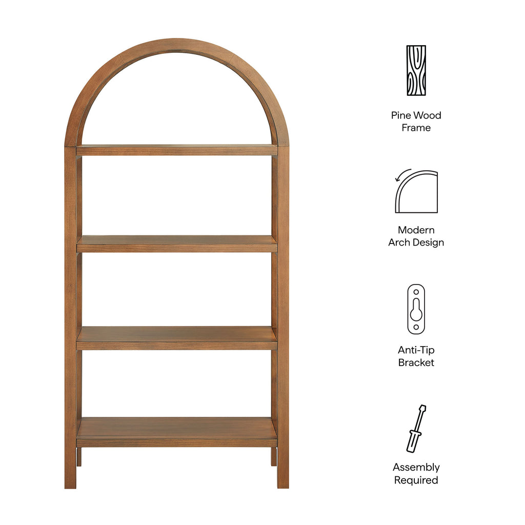 Vexley 60 Inch Arched Bookshelf - Walnut