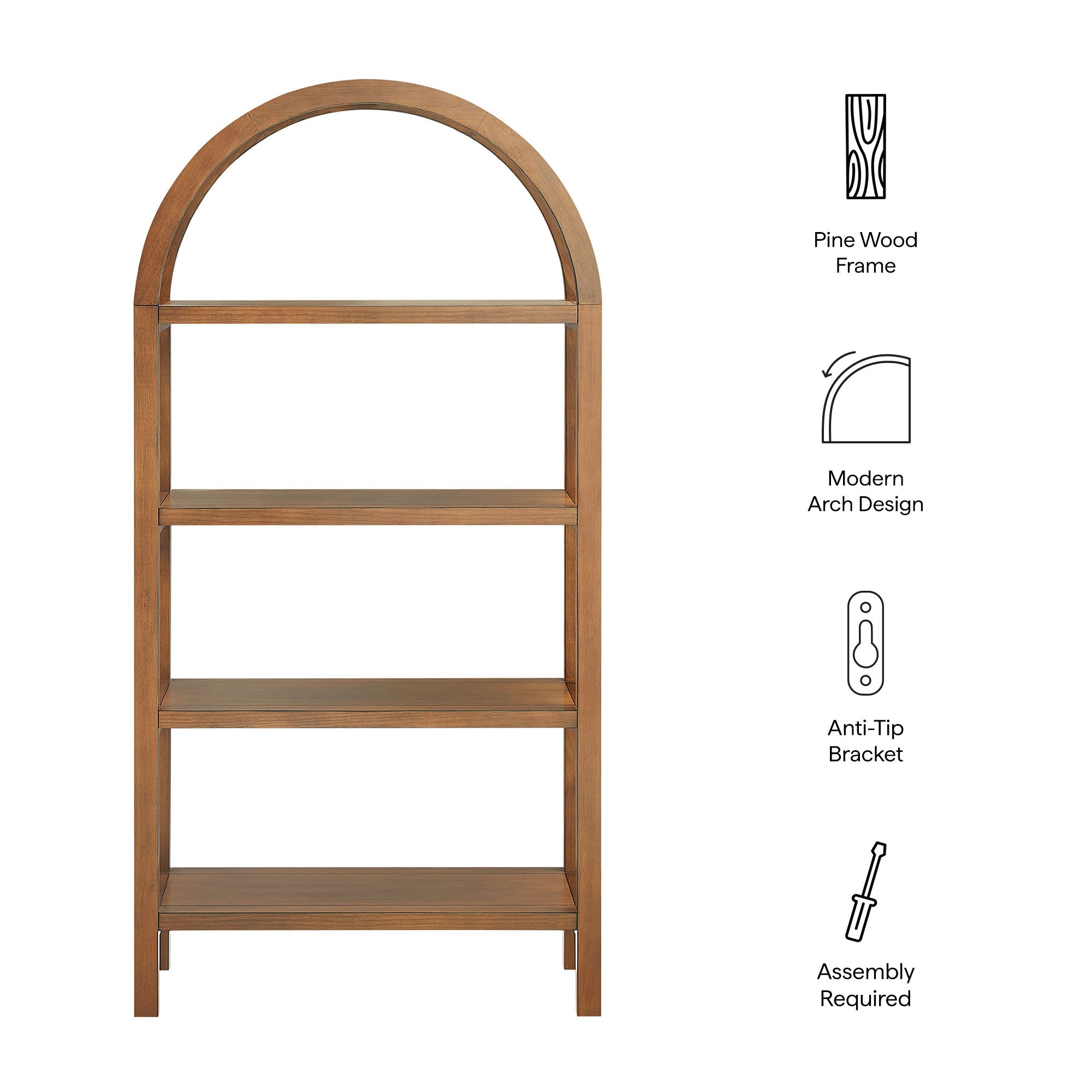 Vexley 60 Inch Arched Bookshelf - Walnut