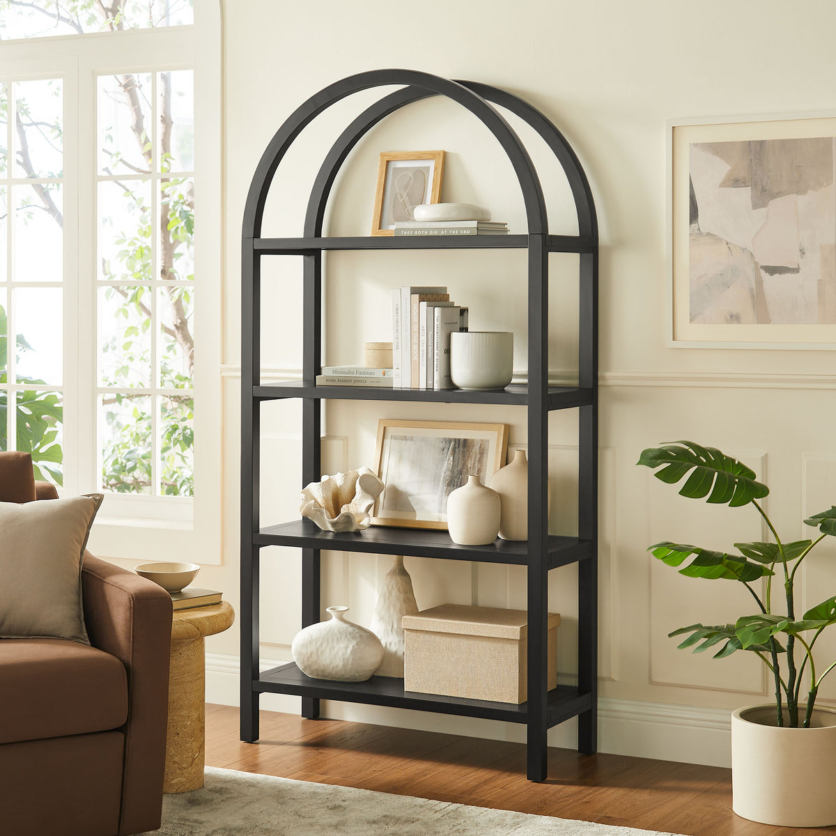 Vexley 72 Inch Large Arched Bookshelf - Black
