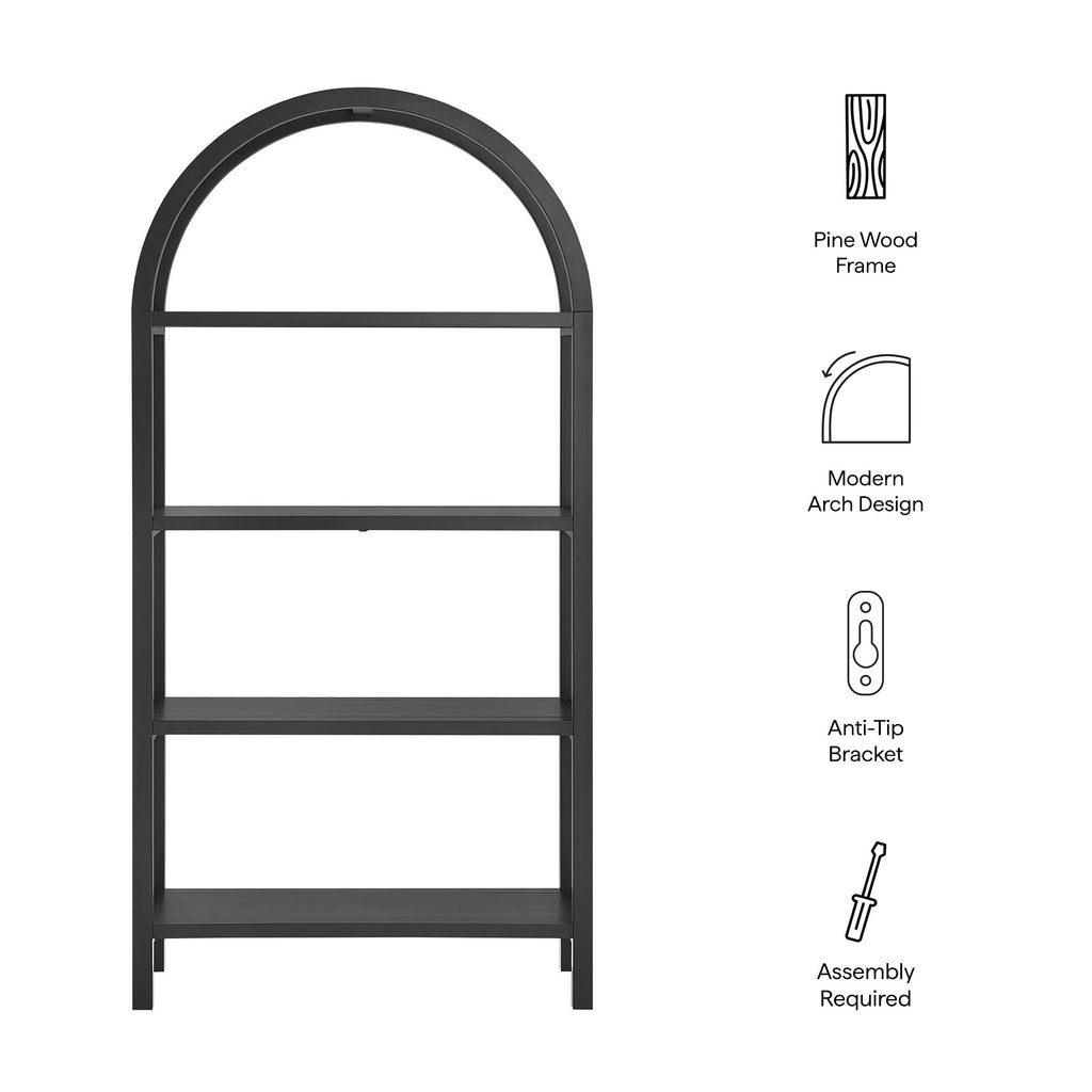 Vexley 72 Inch Large Arched Bookshelf - Black
