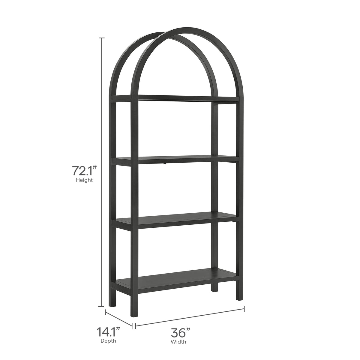 Vexley 72 Inch Large Arched Bookshelf - Black