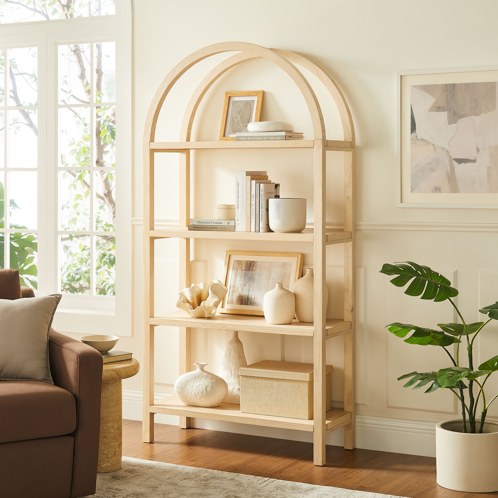 Vexley 72 Inch Large Arched Bookshelf - Natural