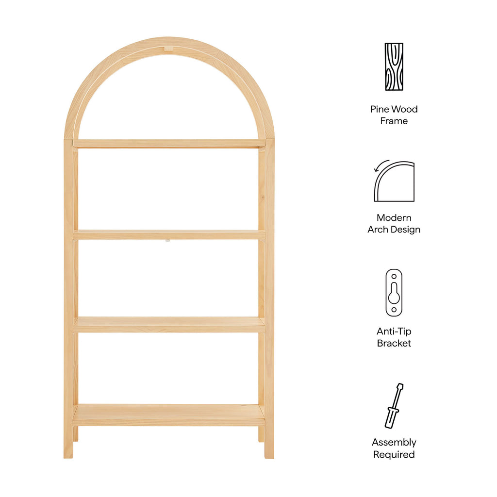 Vexley 72 Inch Large Arched Bookshelf - Natural