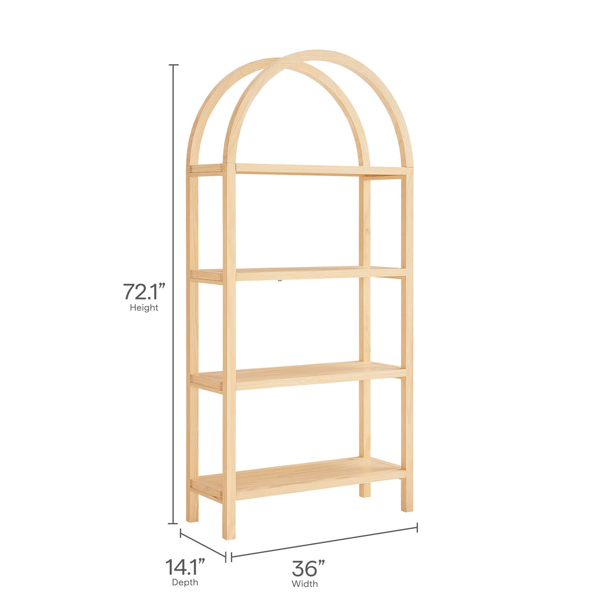 Vexley 72 Inch Large Arched Bookshelf - Natural
