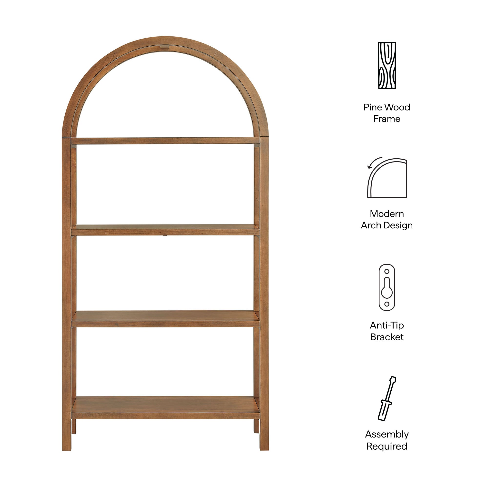 Vexley 72 Inch Large Arched Bookshelf - Walnut