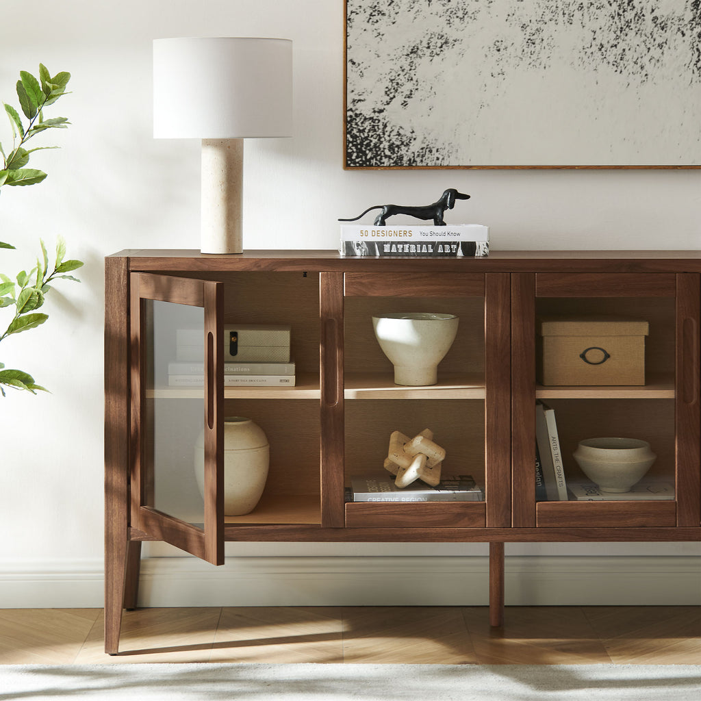 Nell 72" Glass Door Sideboard Storage Display Cabinet - Walnut