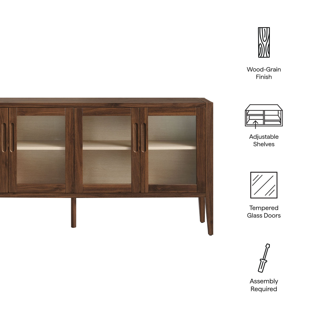 Nell 72" Glass Door Sideboard Storage Display Cabinet - Walnut