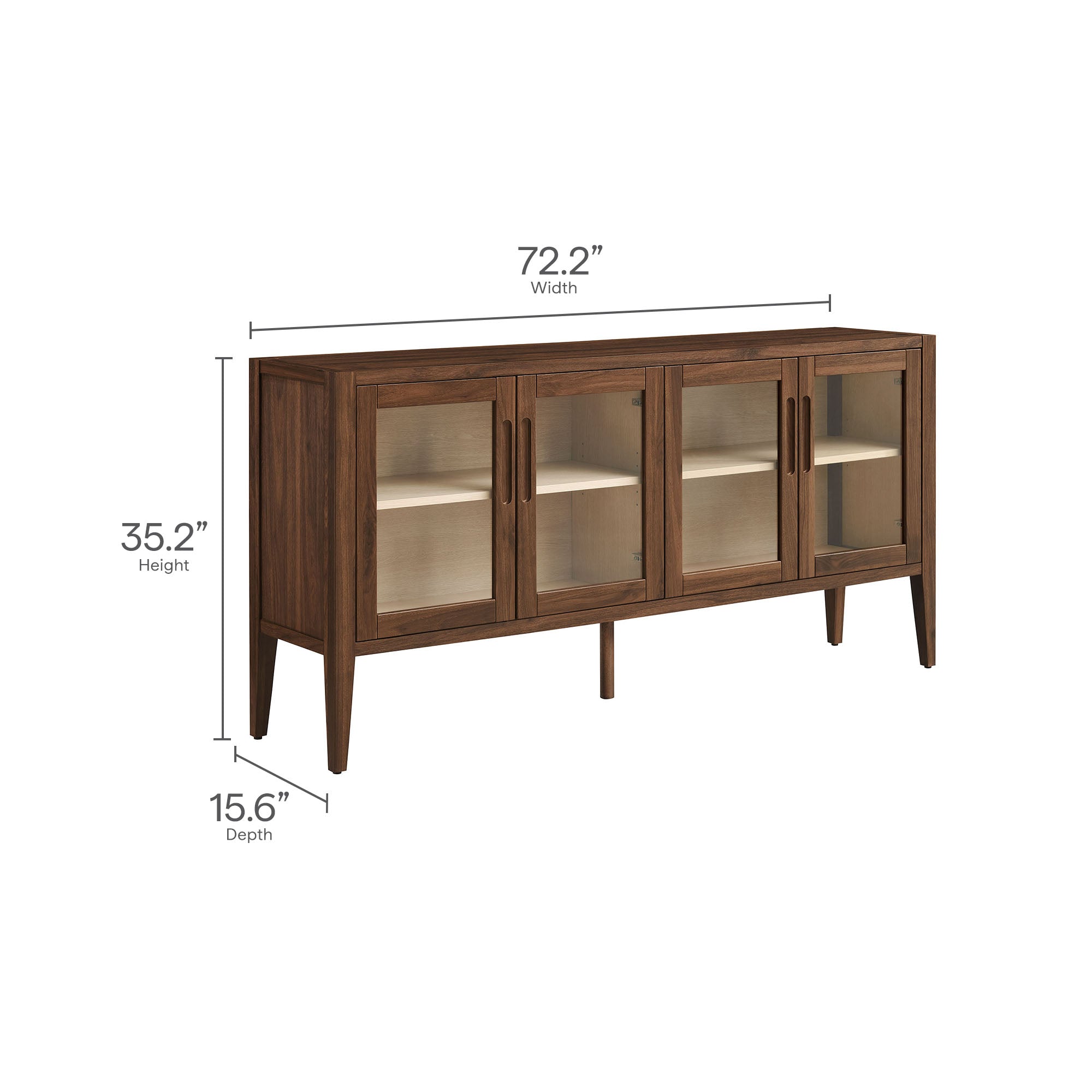 Nell 72" Glass Door Sideboard Storage Display Cabinet - Walnut