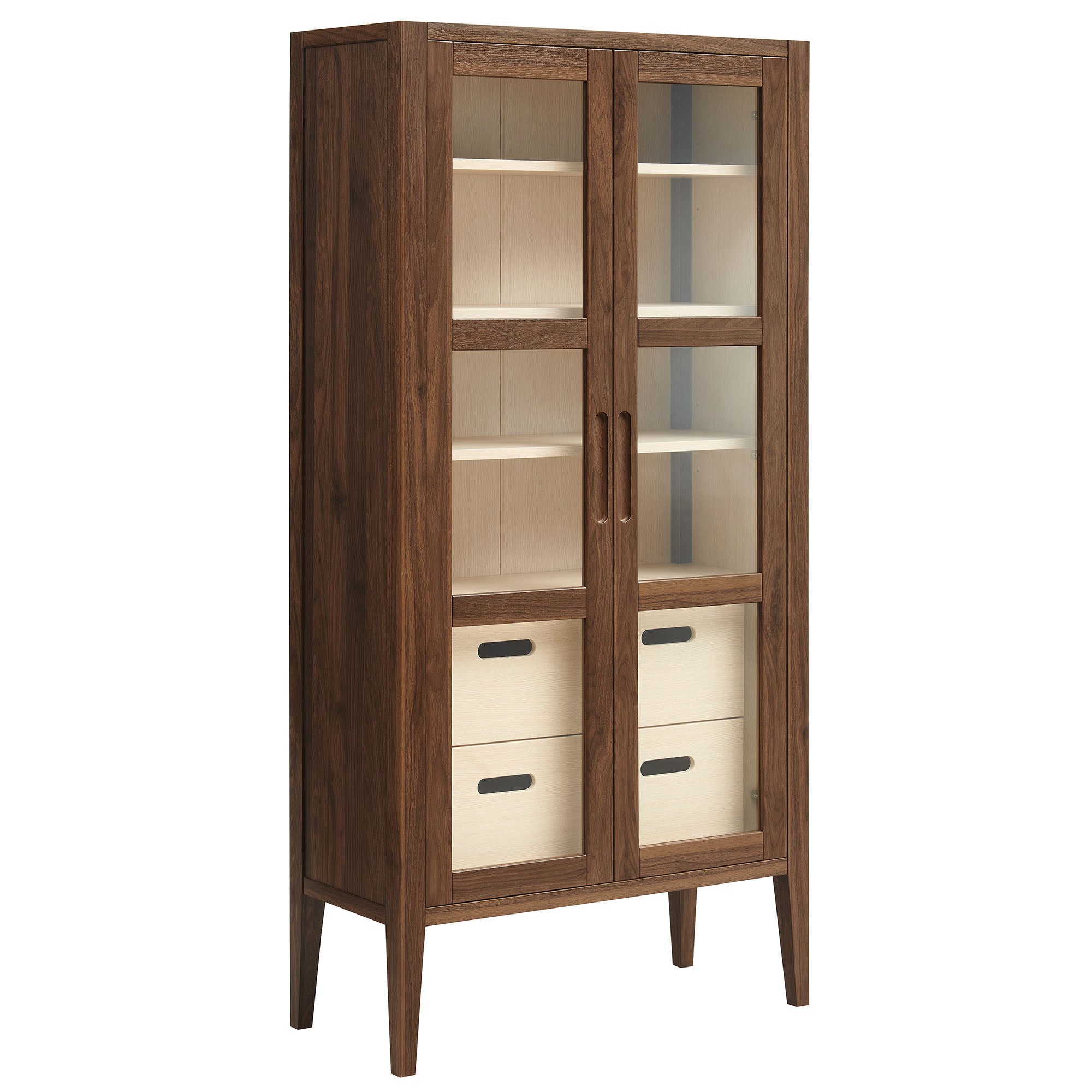 Nell 71" Glass Door Tall Display Storage Cabinet - Walnut