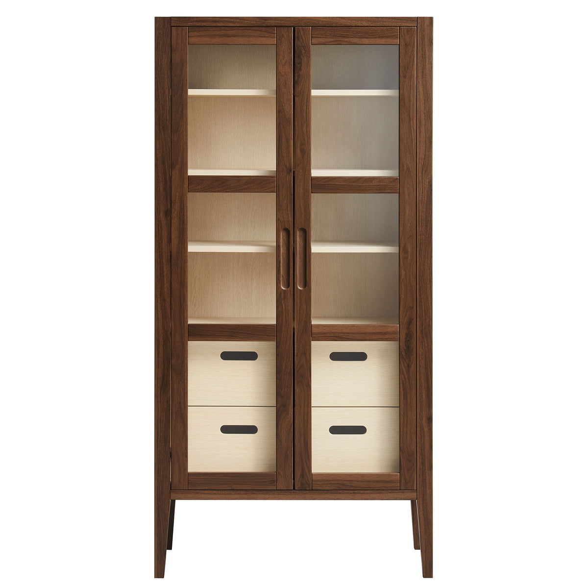 Nell 71" Glass Door Tall Display Storage Cabinet - Walnut