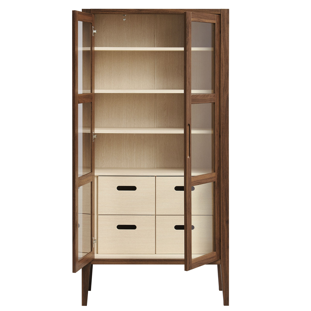 Nell 71" Glass Door Tall Display Storage Cabinet - Walnut