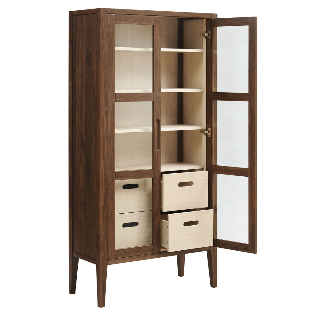 Nell 71" Glass Door Tall Display Storage Cabinet - Walnut