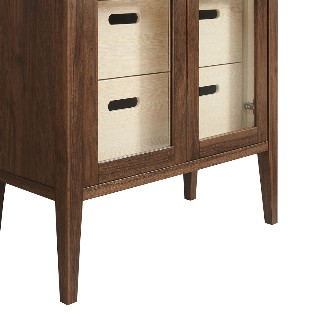 Nell 71" Glass Door Tall Display Storage Cabinet - Walnut