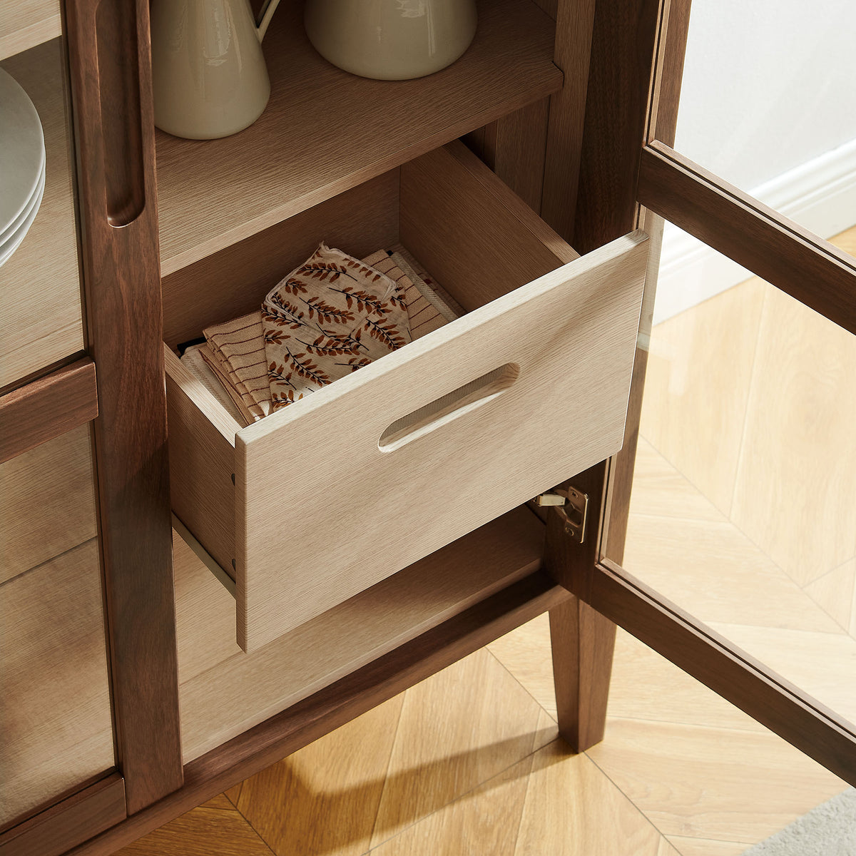Nell 71" Glass Door Tall Display Storage Cabinet - Walnut