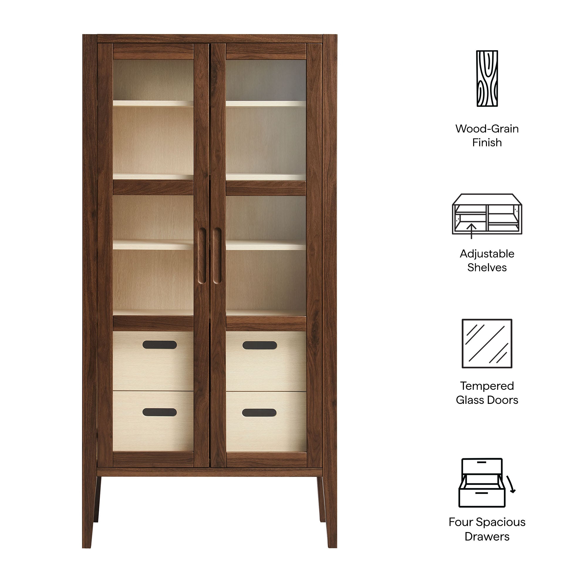 Nell 71" Glass Door Tall Display Storage Cabinet - Walnut