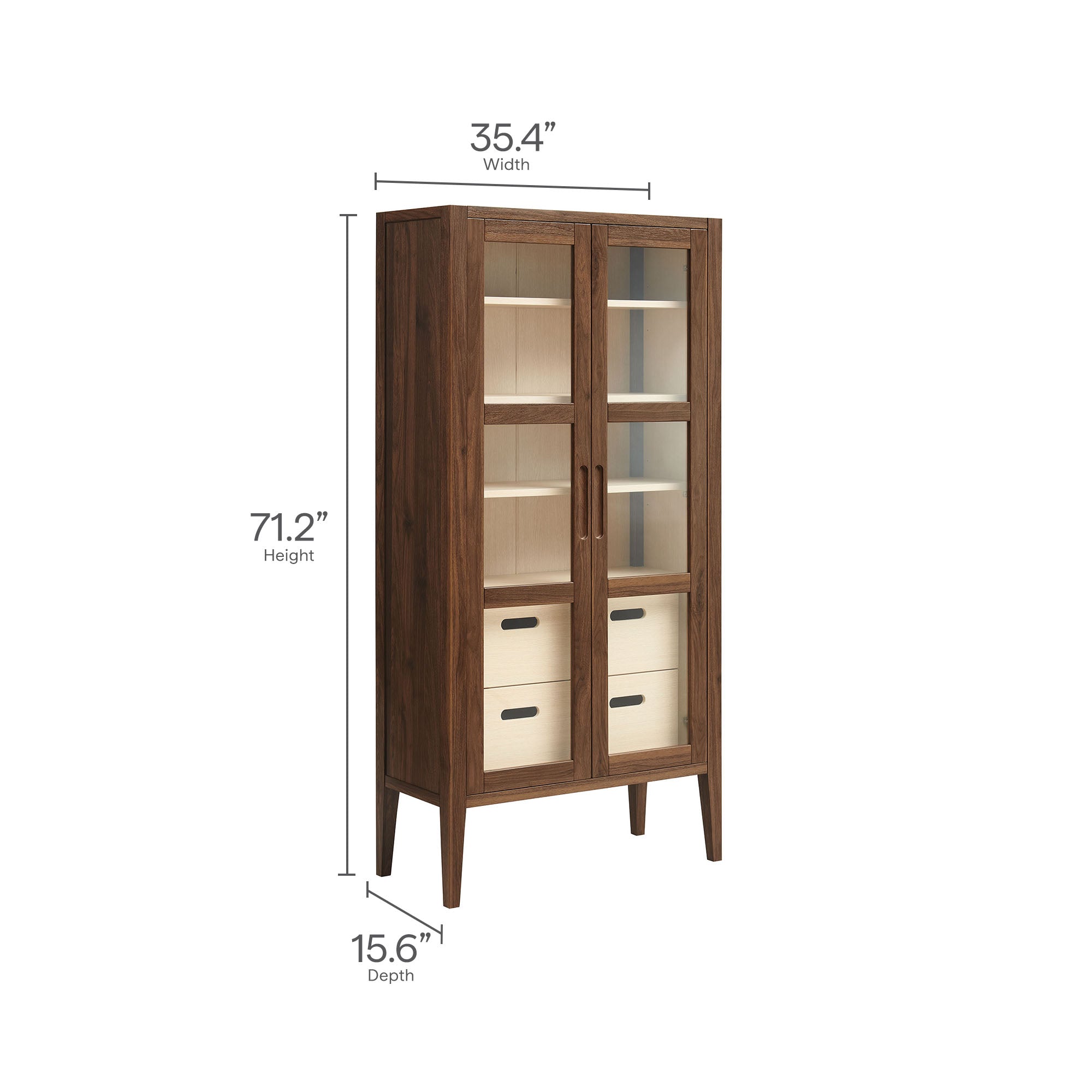 Nell 71" Glass Door Tall Display Storage Cabinet - Walnut