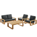 Lirienne 4-Piece Outdoor Patio Aluminum Faux Wood Furniture Set - Charcoal Natural (2 Armchairs, Loveseat, Coffee Table)