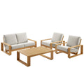 Lirienne 4-Piece Outdoor Patio Aluminum Faux Wood Furniture Set - Ivory Natural (2 Armchairs, Loveseat, Coffee Table)