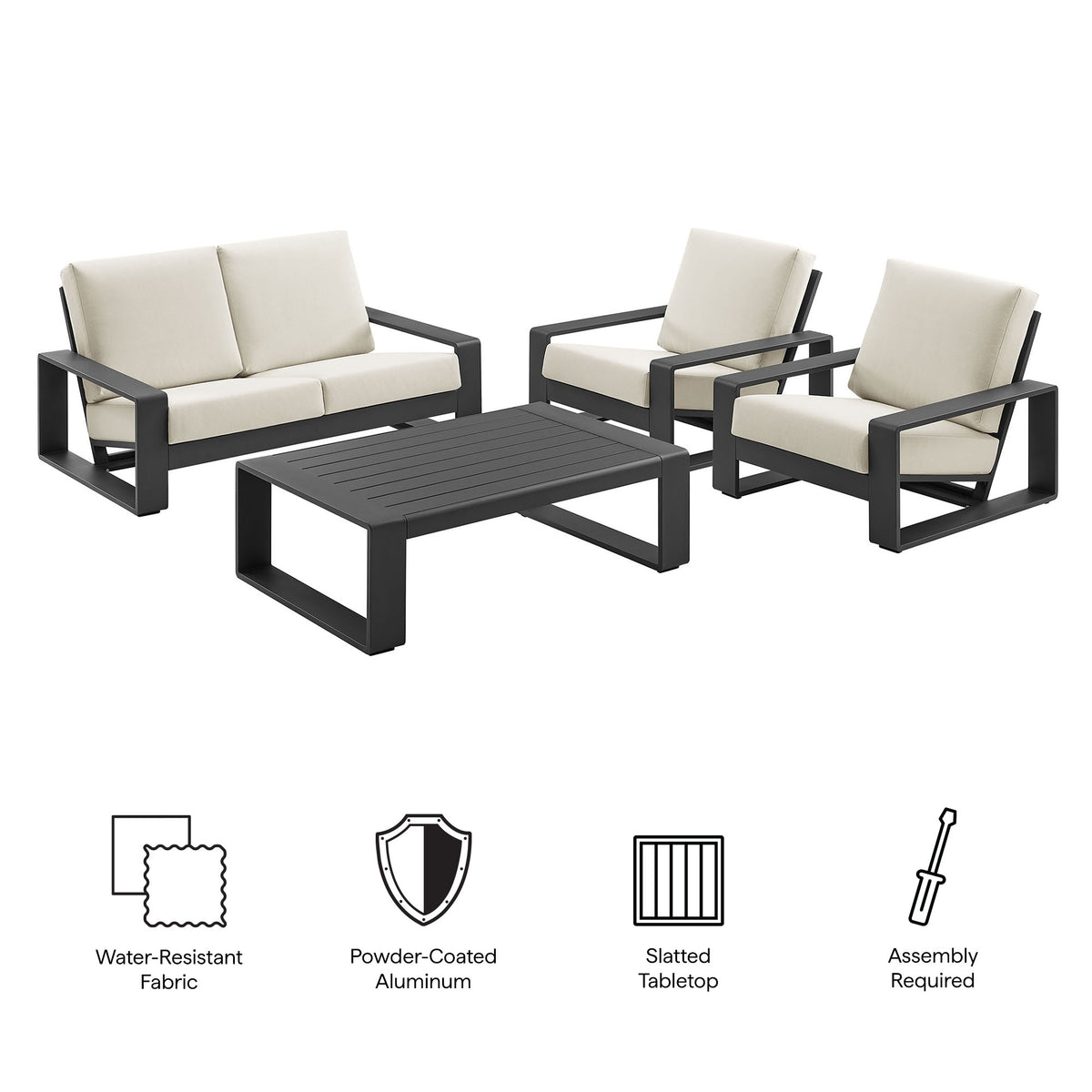Lirienne 4-Piece Outdoor Patio Aluminum Furniture Set - Cream Gray