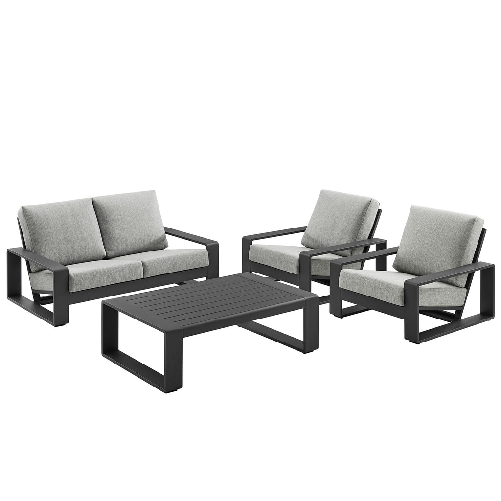 Lirienne 4-Piece Outdoor Patio Aluminum Furniture Set - Light Gray (2 Armchairs, Loveseat, Coffee Table)