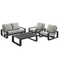 Lirienne 4-Piece Outdoor Patio Aluminum Furniture Set - Light Gray (2 Armchairs, Loveseat, Coffee Table)
