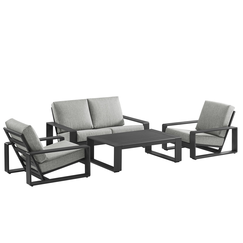 Lirienne 4-Piece Outdoor Patio Aluminum Furniture Set - Light Gray (2 Armchairs, Loveseat, Coffee Table)
