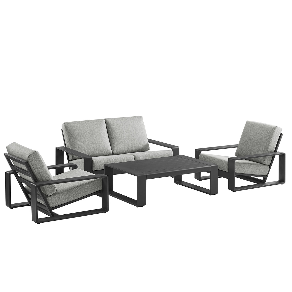 Lirienne 4-Piece Outdoor Patio Aluminum Furniture Set - Light Gray (2 Armchairs, Loveseat, Coffee Table)