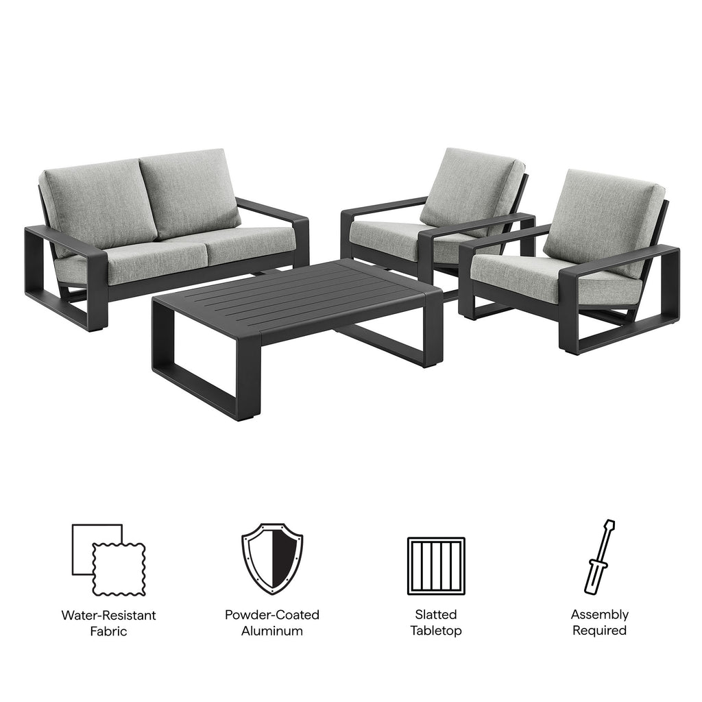 Lirienne 4-Piece Outdoor Patio Aluminum Furniture Set - Light Gray (2 Armchairs, Loveseat, Coffee Table)