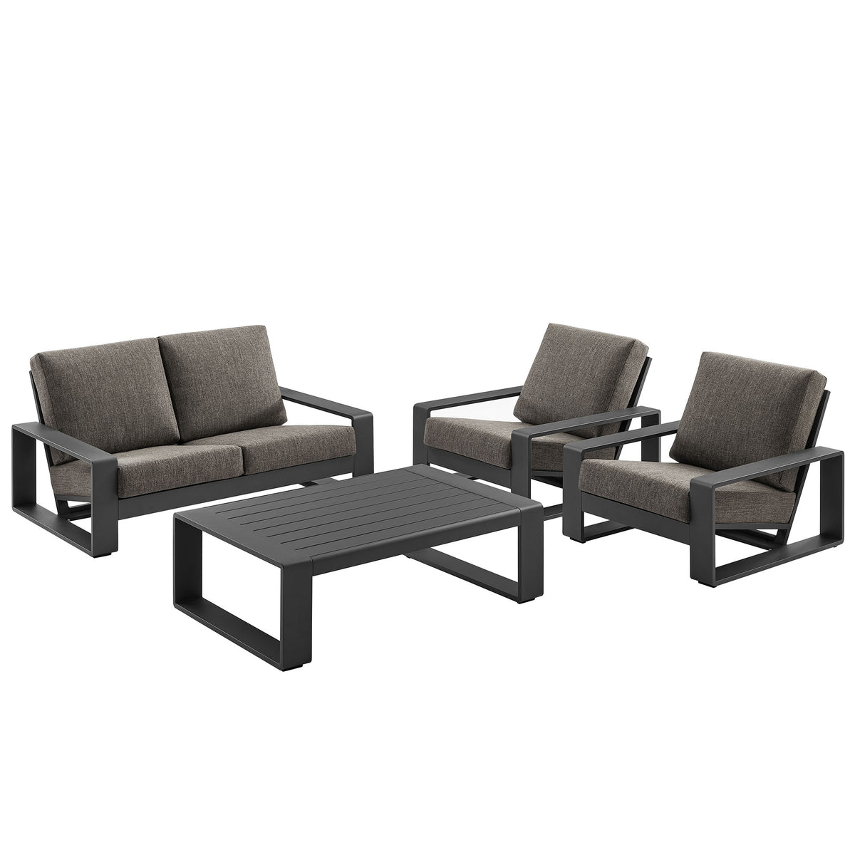 Lirienne 4-Piece Outdoor Patio Aluminum Furniture Set - Smoke (2 Armchairs, Loveseat, Coffee Table)