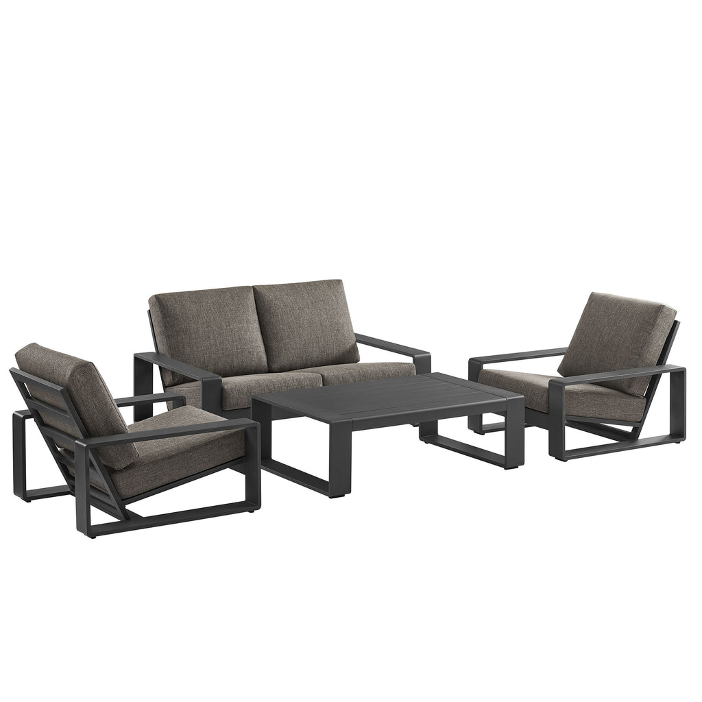 Lirienne 4-Piece Outdoor Patio Aluminum Furniture Set - Smoke (2 Armchairs, Loveseat, Coffee Table)