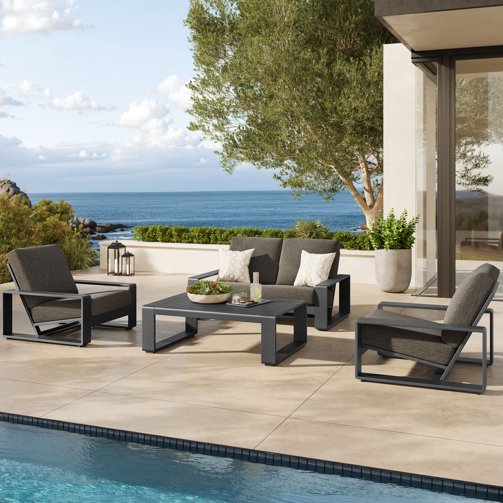 Lirienne 4-Piece Outdoor Patio Aluminum Furniture Set - Smoke (2 Armchairs, Loveseat, Coffee Table)