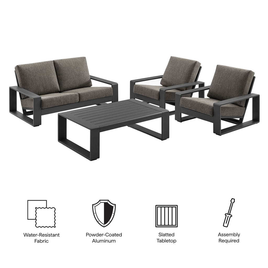 Lirienne 4-Piece Outdoor Patio Aluminum Furniture Set - Smoke (2 Armchairs, Loveseat, Coffee Table)