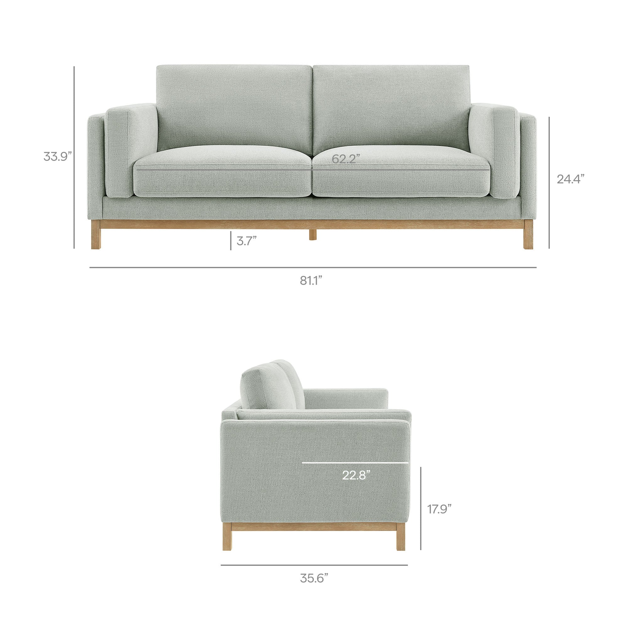 Roscoe 81 inch Fabric Sofa - Mist