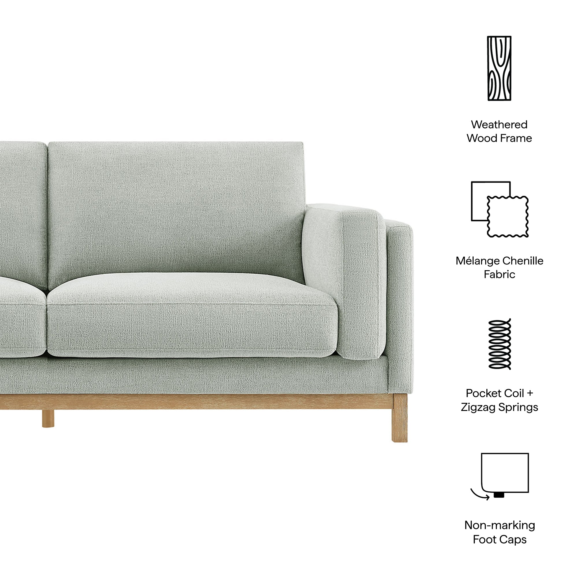 Roscoe 81 inch Fabric Sofa - Mist
