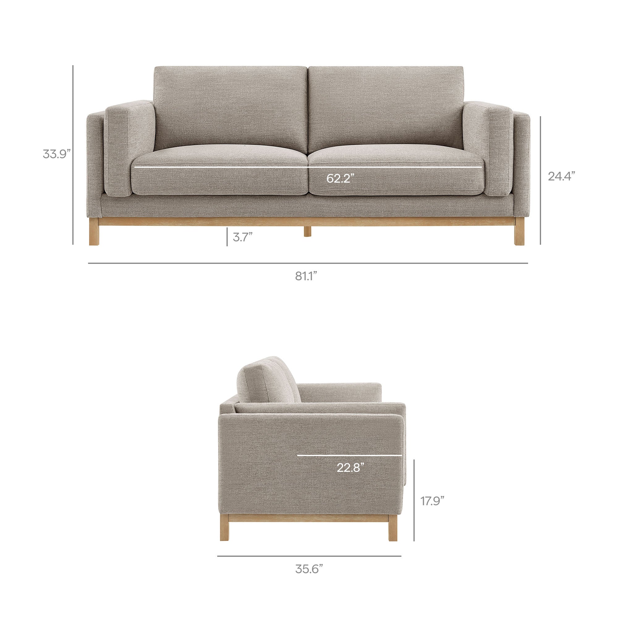 Roscoe 81 inch Fabric Sofa - Pewter