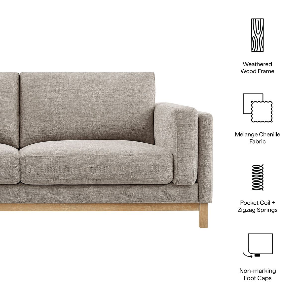 Roscoe 81 inch Fabric Sofa - Pewter