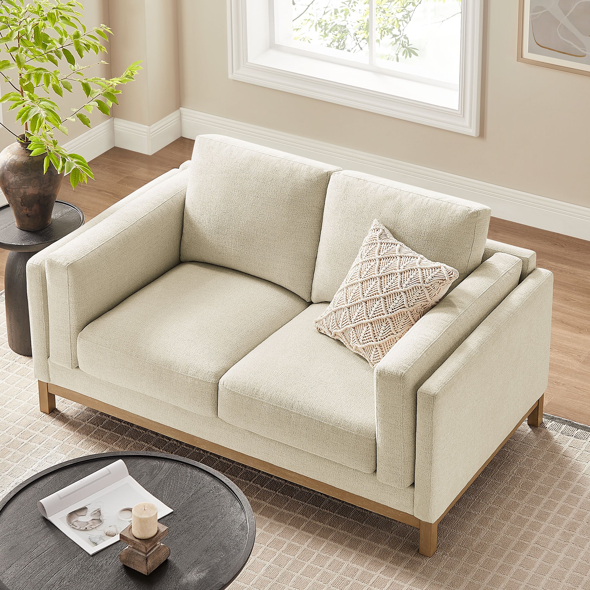 Roscoe 63 inch Fabric Loveseat - Ivory