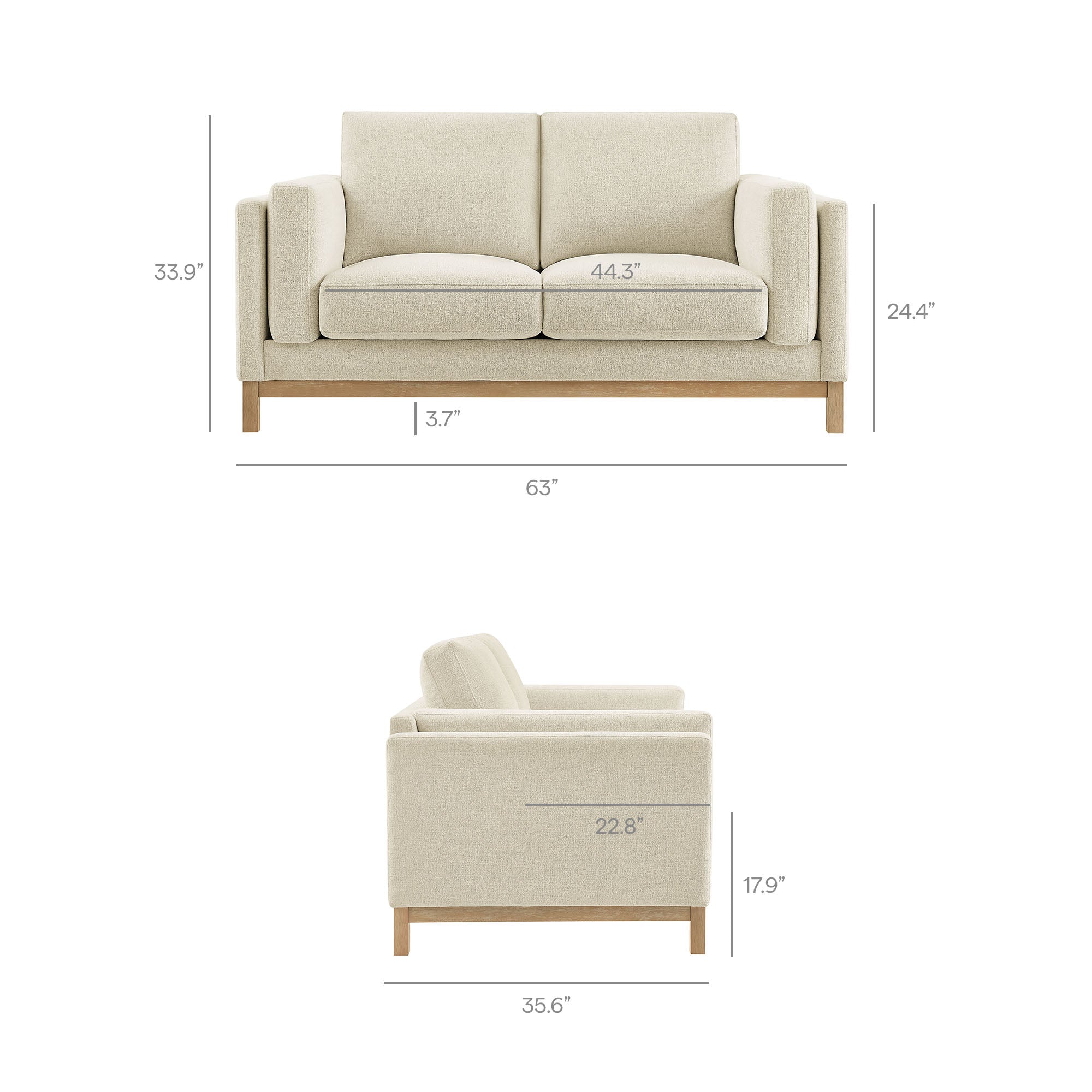 Roscoe 63 inch Fabric Loveseat - Ivory