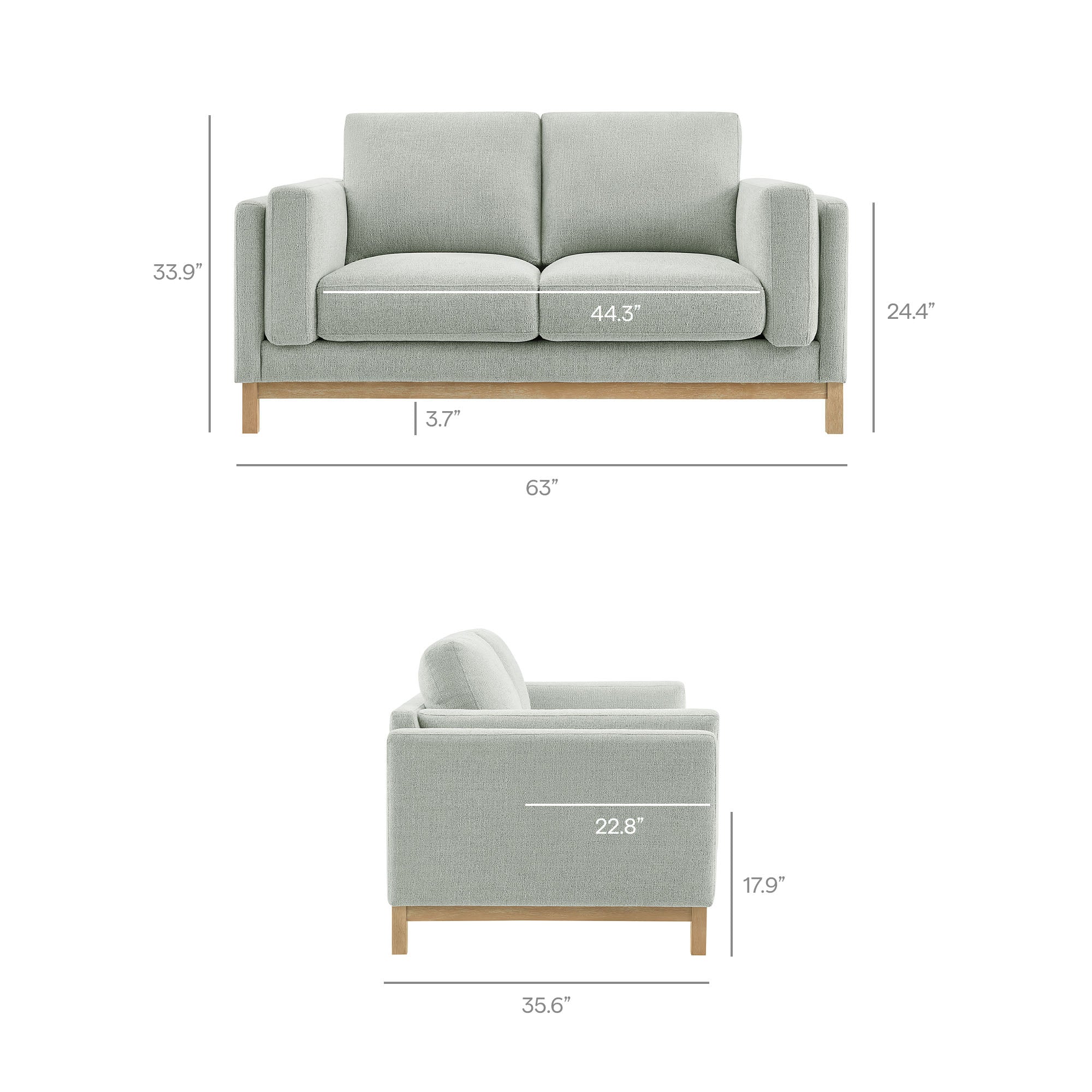 Roscoe 63 inch Fabric Loveseat - Mist