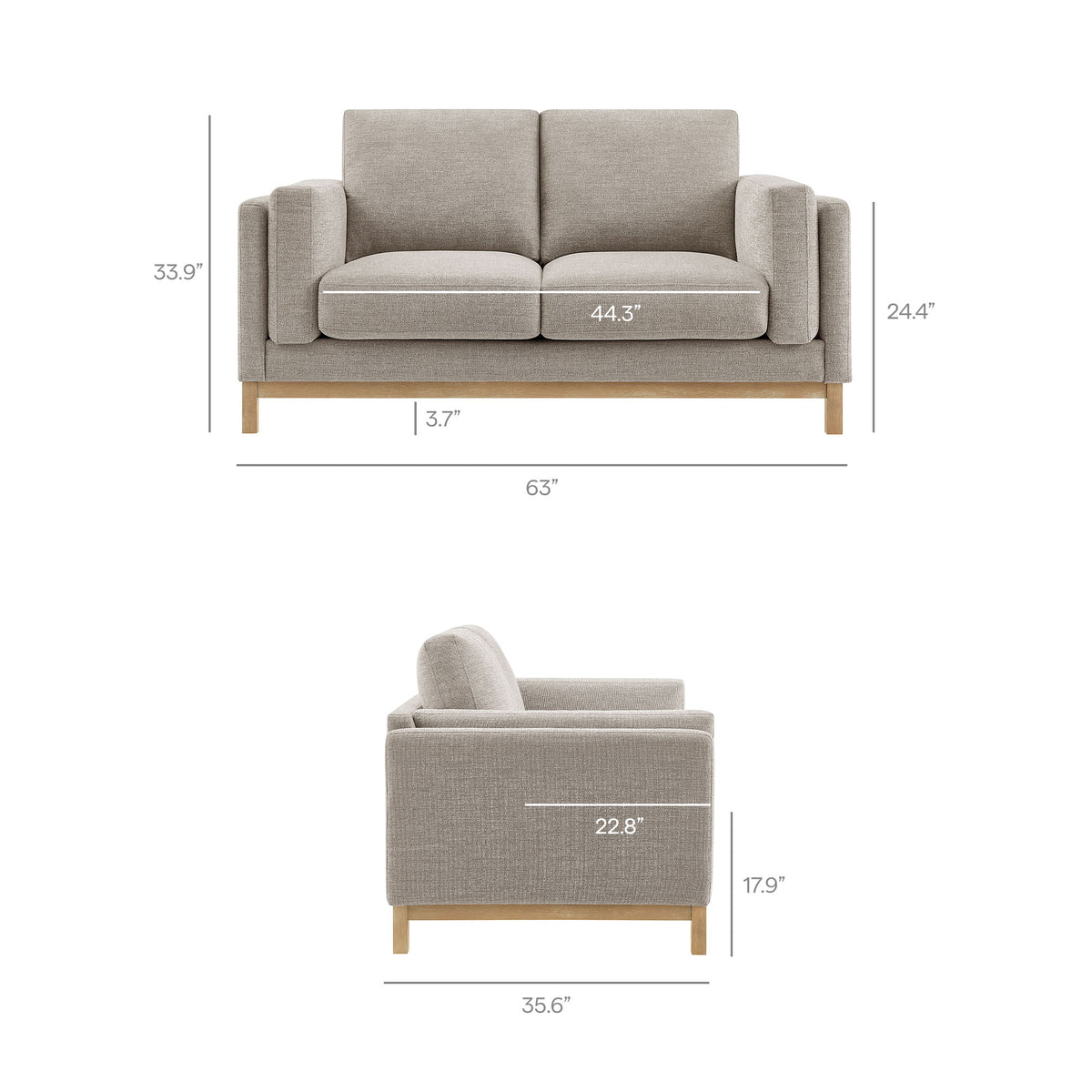 Roscoe 63 inch Fabric Loveseat - Pewter
