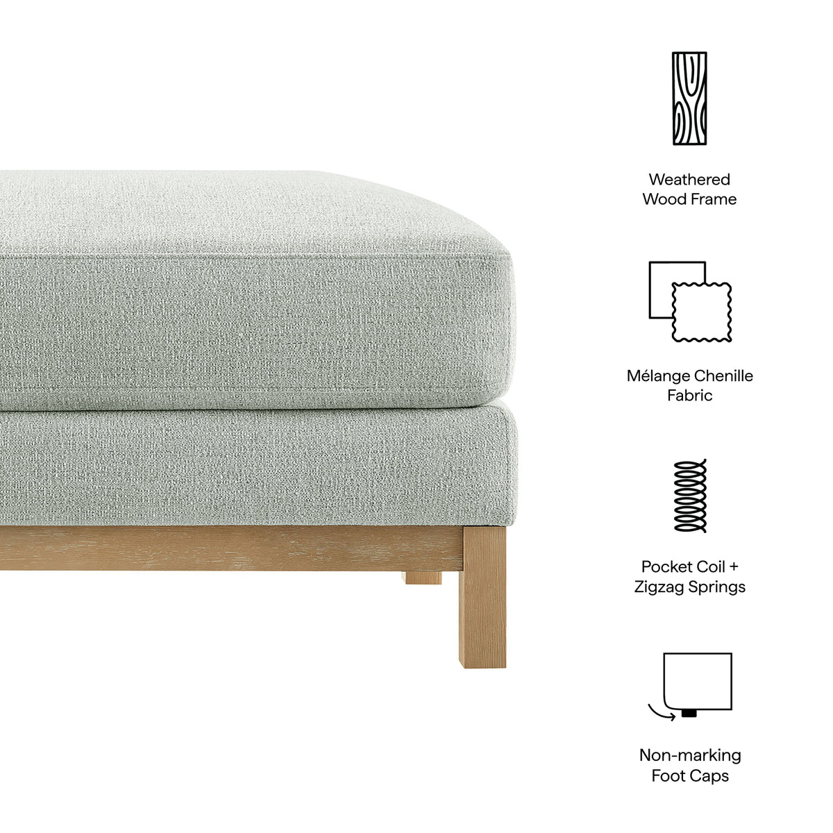 Roscoe Fabric Ottoman - Mist