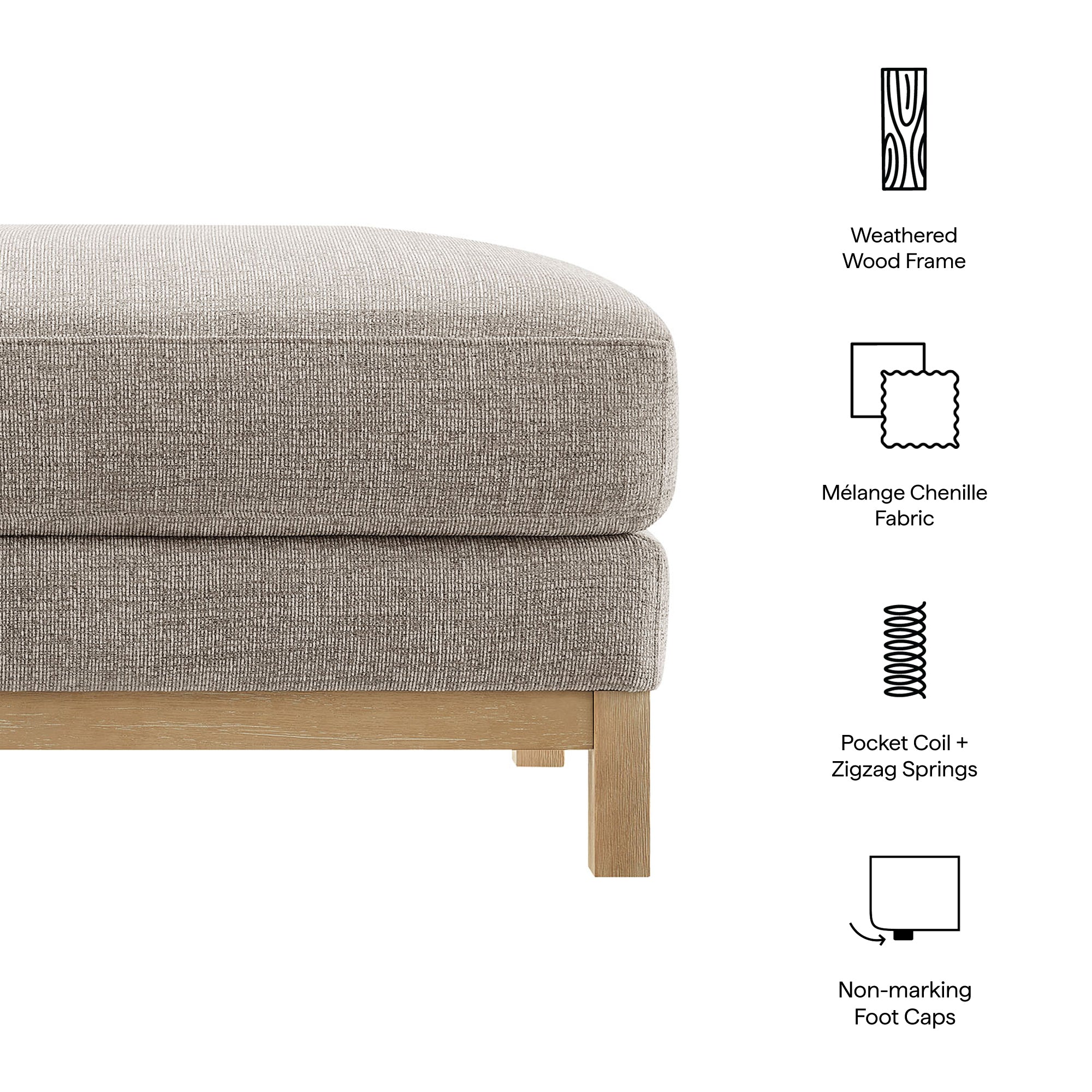 Roscoe Fabric Ottoman - Pewter