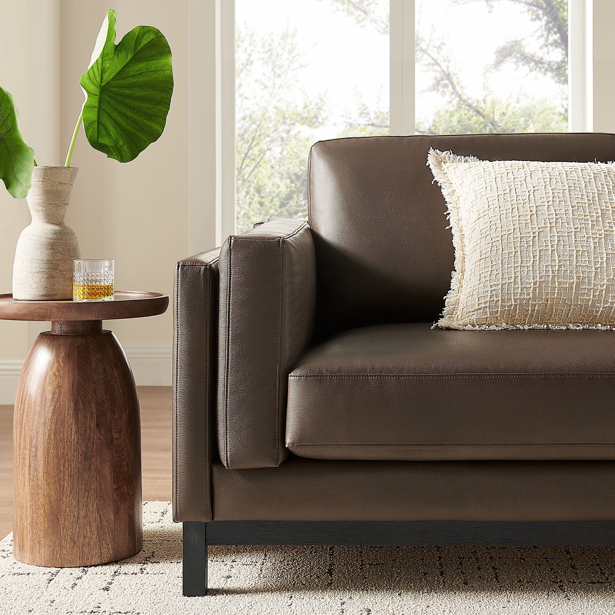 Roscoe 81 inch Vegan Leather Sofa - Espresso