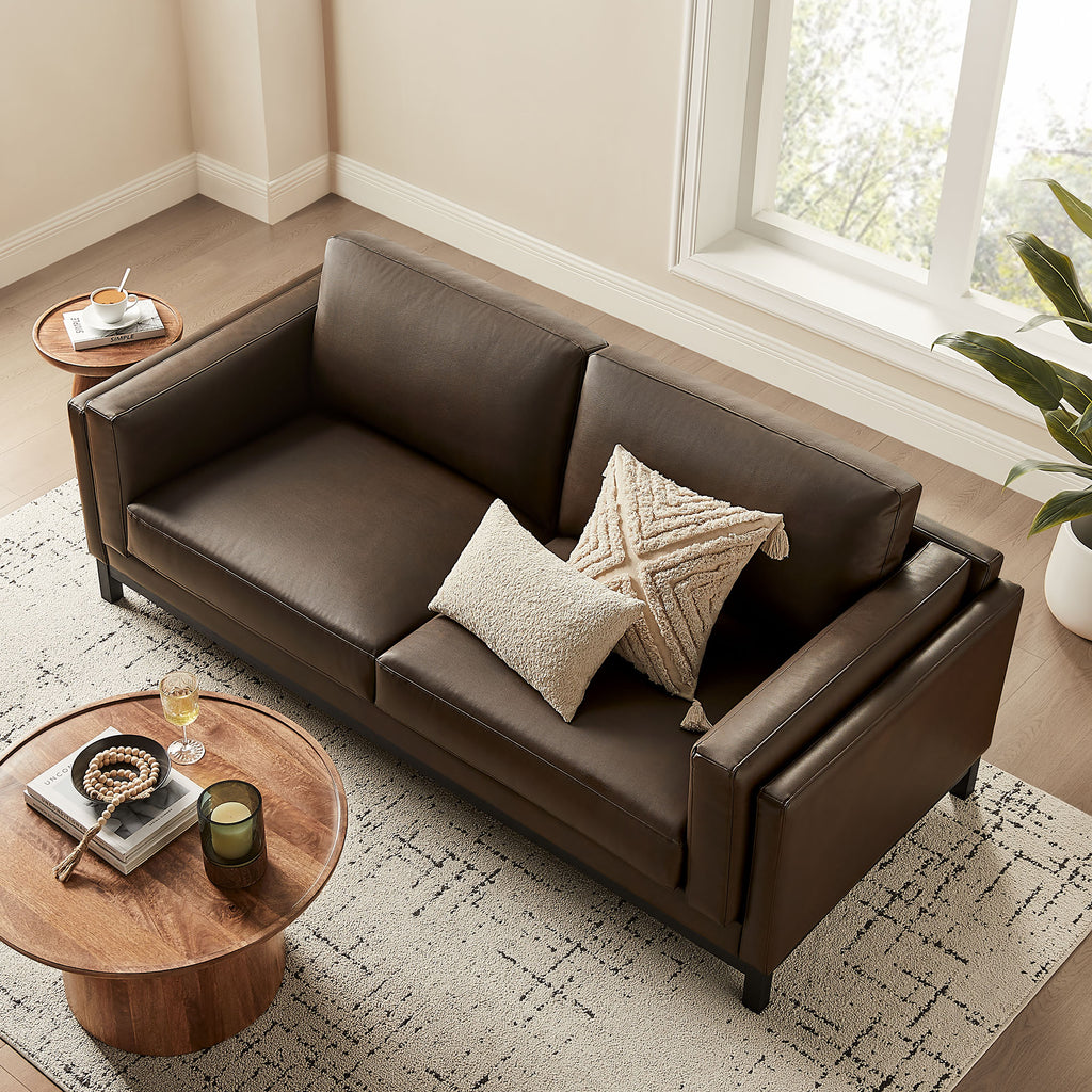 Roscoe 81 inch Vegan Leather Sofa - Espresso