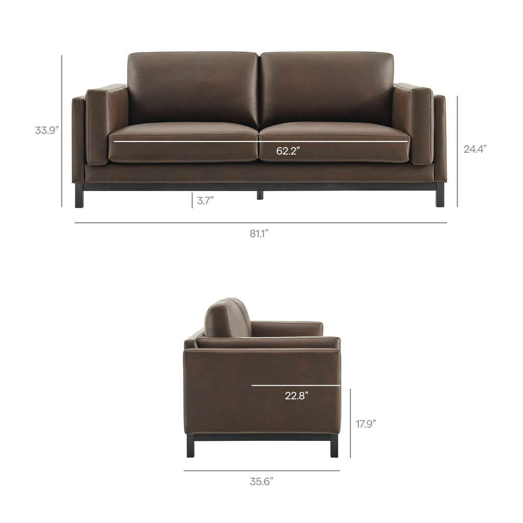 Roscoe 81 inch Vegan Leather Sofa - Espresso