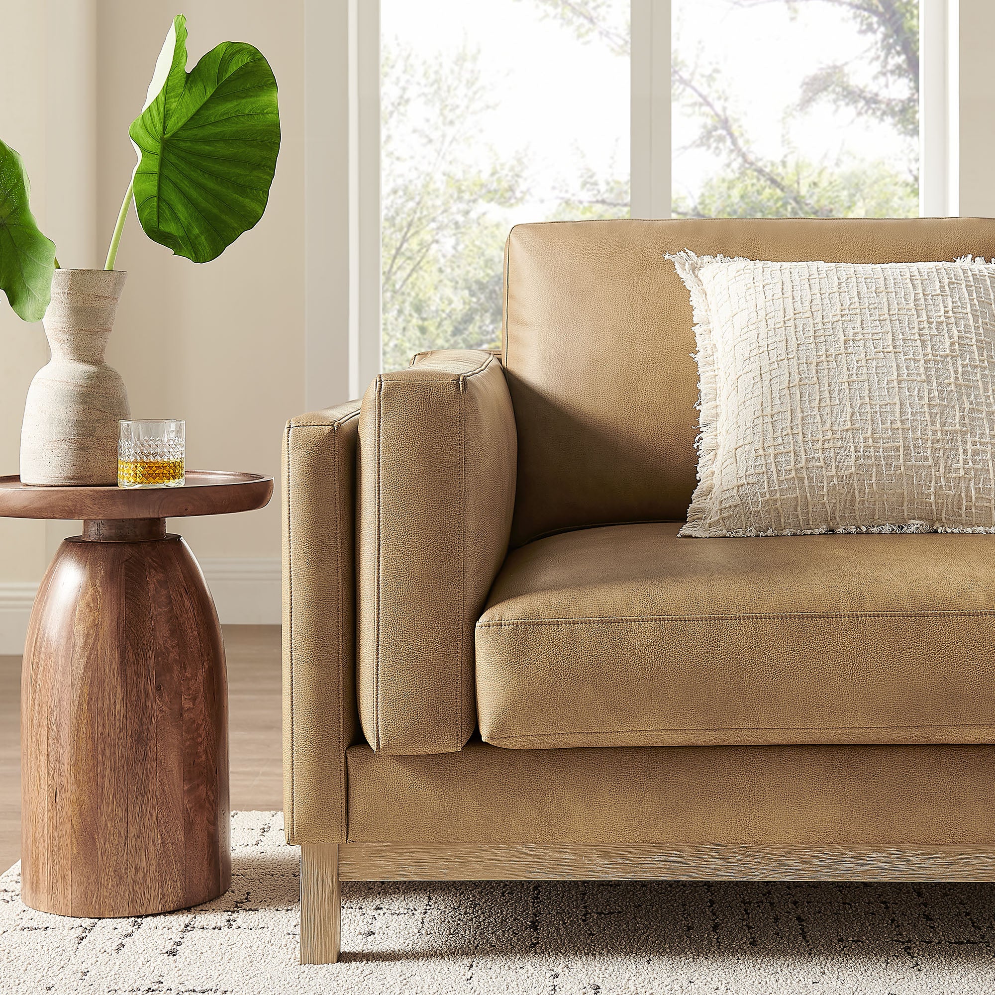 Roscoe 81 inch Vegan Leather Sofa - Toast