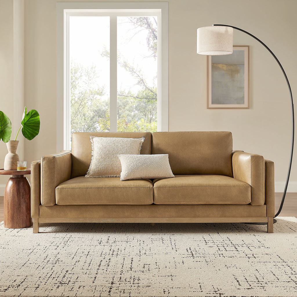 Roscoe 81 inch Vegan Leather Sofa - Toast